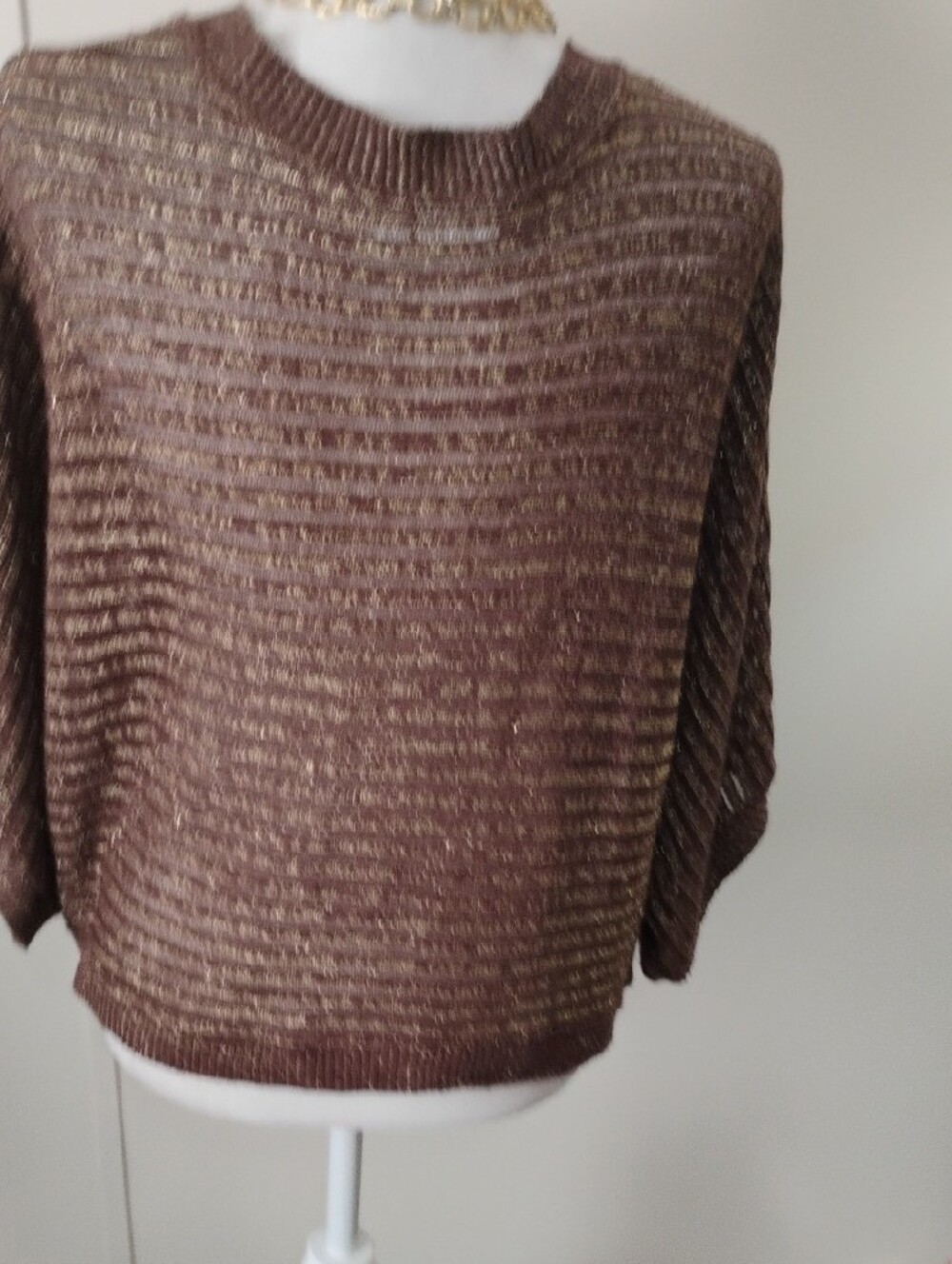 Cato Metallic Brown Open-Front Ribbed Cardigan - Picture 4 of 6